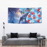 Hawaii Aloha Whales Tapestry Hibiscus and Whales with Polynesian Pattern - Polynesian Pride
