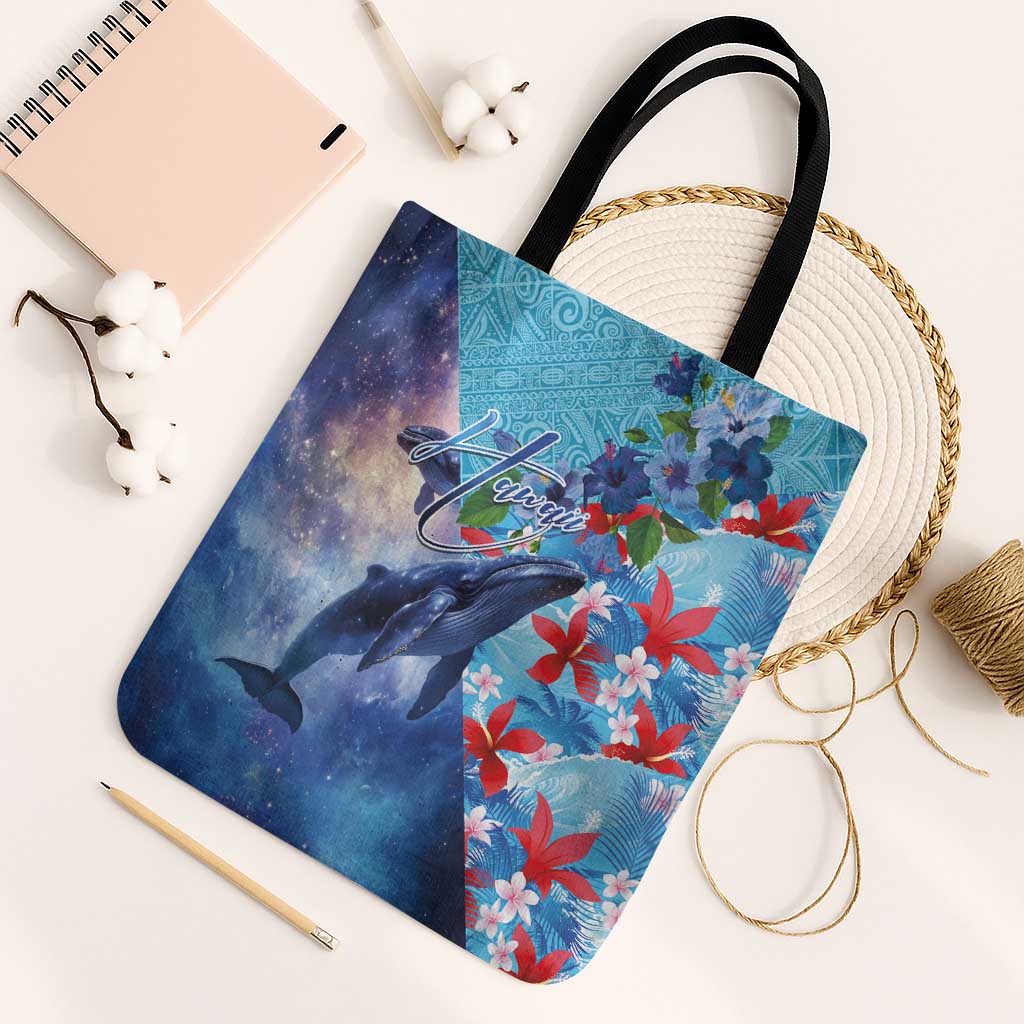 Hawaii Aloha Whales Tote Bag Hibiscus and Whales with Polynesian Pattern - Polynesian Pride