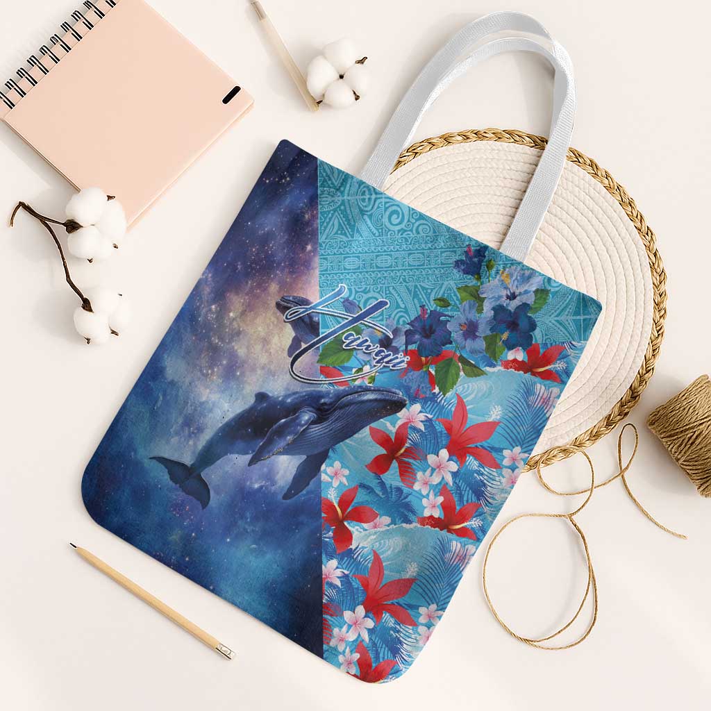 Hawaii Aloha Whales Tote Bag Hibiscus and Whales with Polynesian Pattern - Polynesian Pride