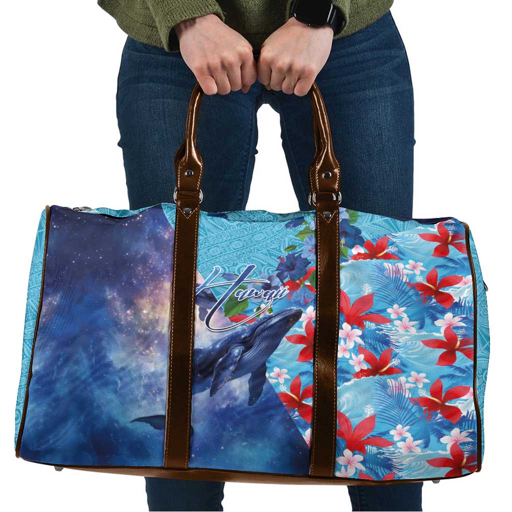 Hawaii Aloha Whales Travel Bag Hibiscus and Whales with Polynesian Pattern - Polynesian Pride