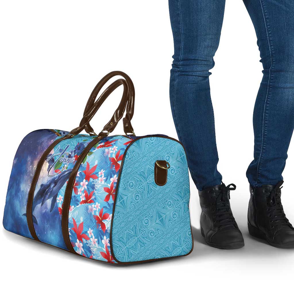Hawaii Aloha Whales Travel Bag Hibiscus and Whales with Polynesian Pattern - Polynesian Pride