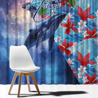 Hawaii Aloha Whales Window Curtain Hibiscus and Whales with Polynesian Pattern - Polynesian Pride