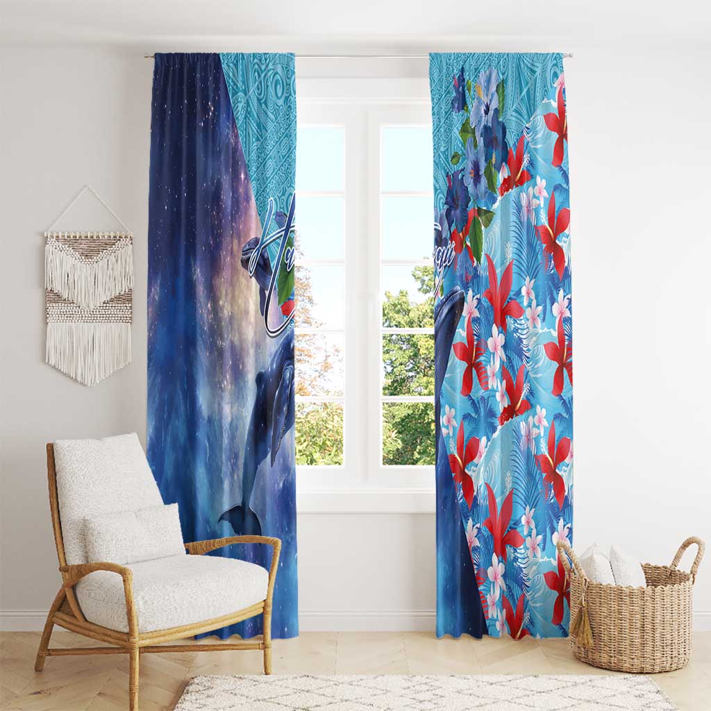 Hawaii Aloha Whales Window Curtain Hibiscus and Whales with Polynesian Pattern - Polynesian Pride