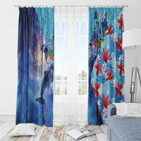 Hawaii Aloha Whales Window Curtain Hibiscus and Whales with Polynesian Pattern - Polynesian Pride