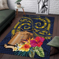 Tokelau Tokehega Day Area Rug Coat of Arms with Polynesian Tattoo and Hibiscus