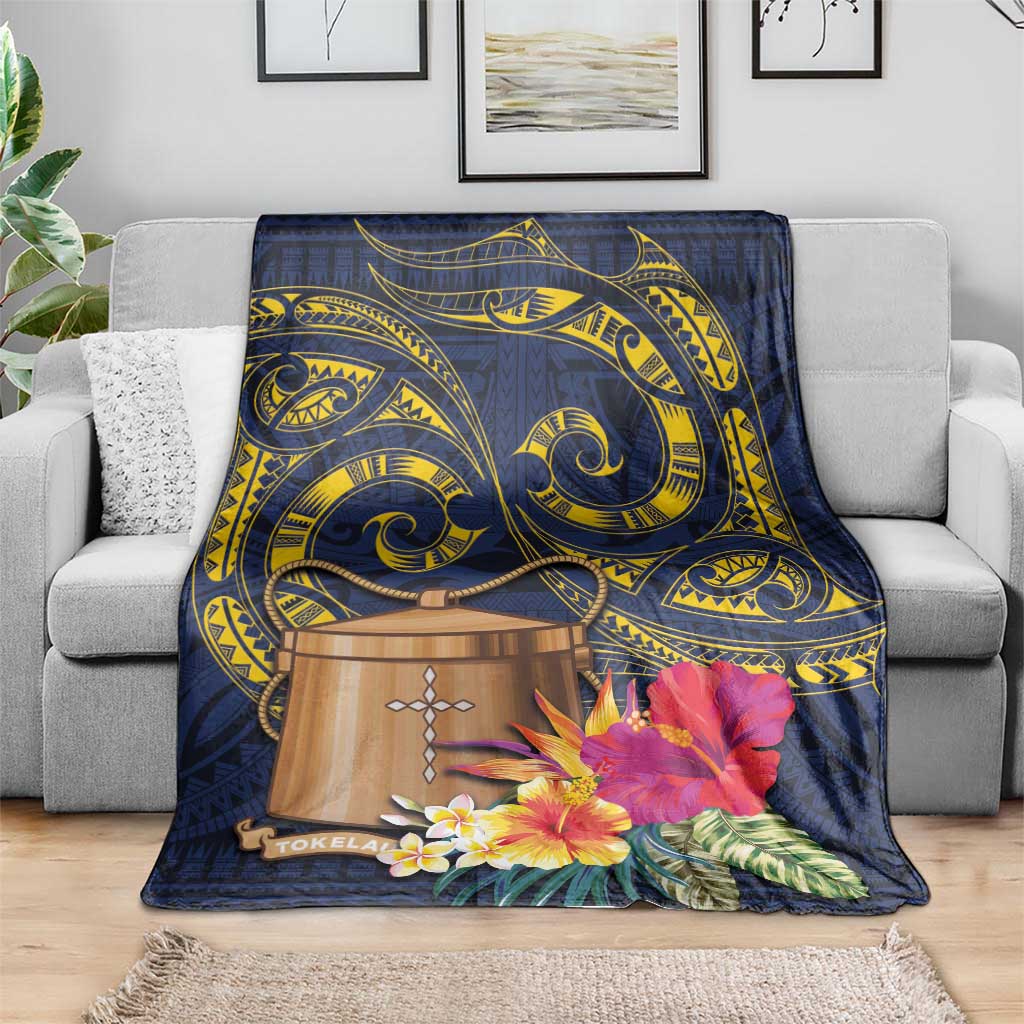 Tokelau Tokehega Day Blanket Coat of Arms with Polynesian Tattoo and Hibiscus
