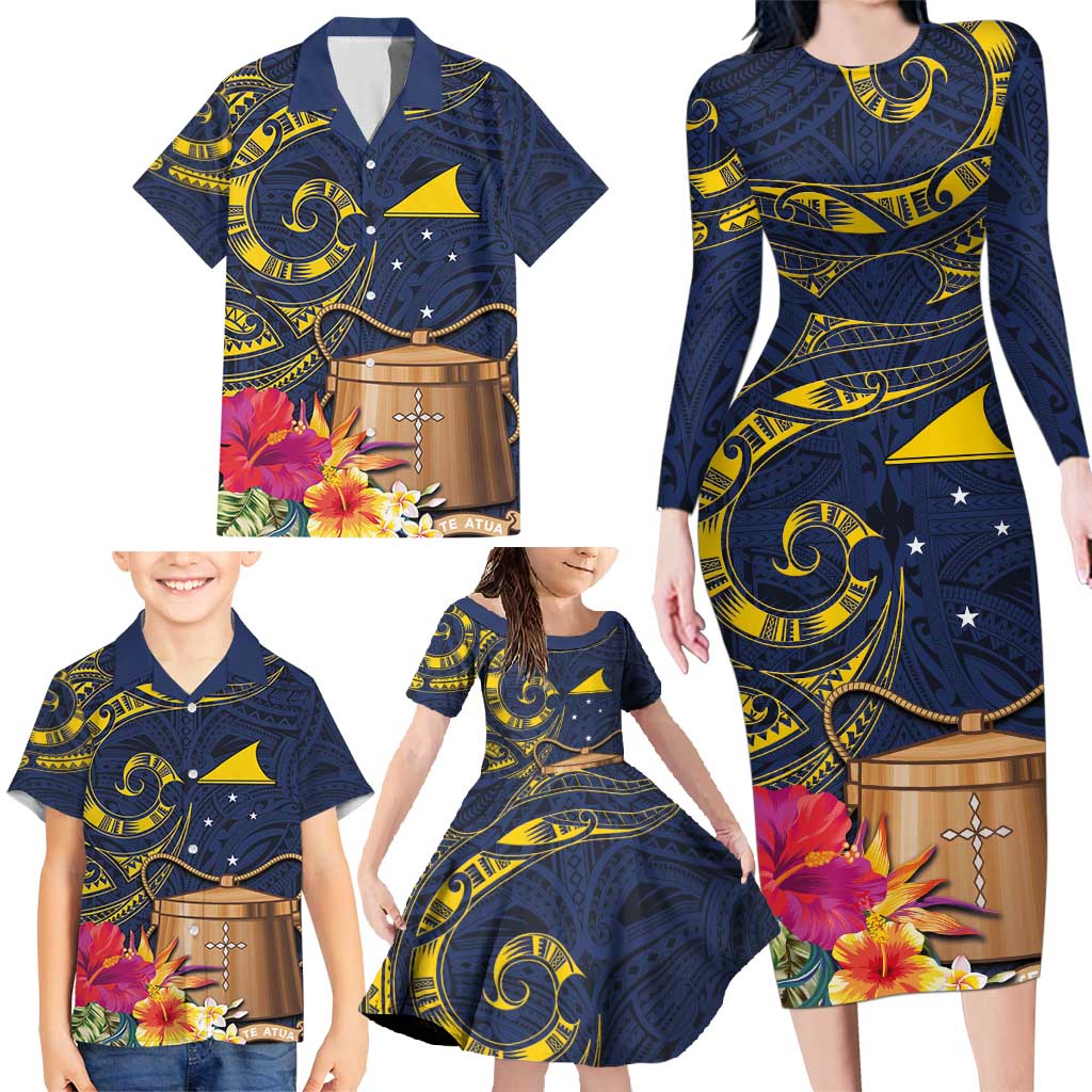 Tokelau Tokehega Day Family Matching Long Sleeve Bodycon Dress and Hawaiian Shirt Coat of Arms with Polynesian Tattoo and Hibiscus LT03 - Polynesian Pride