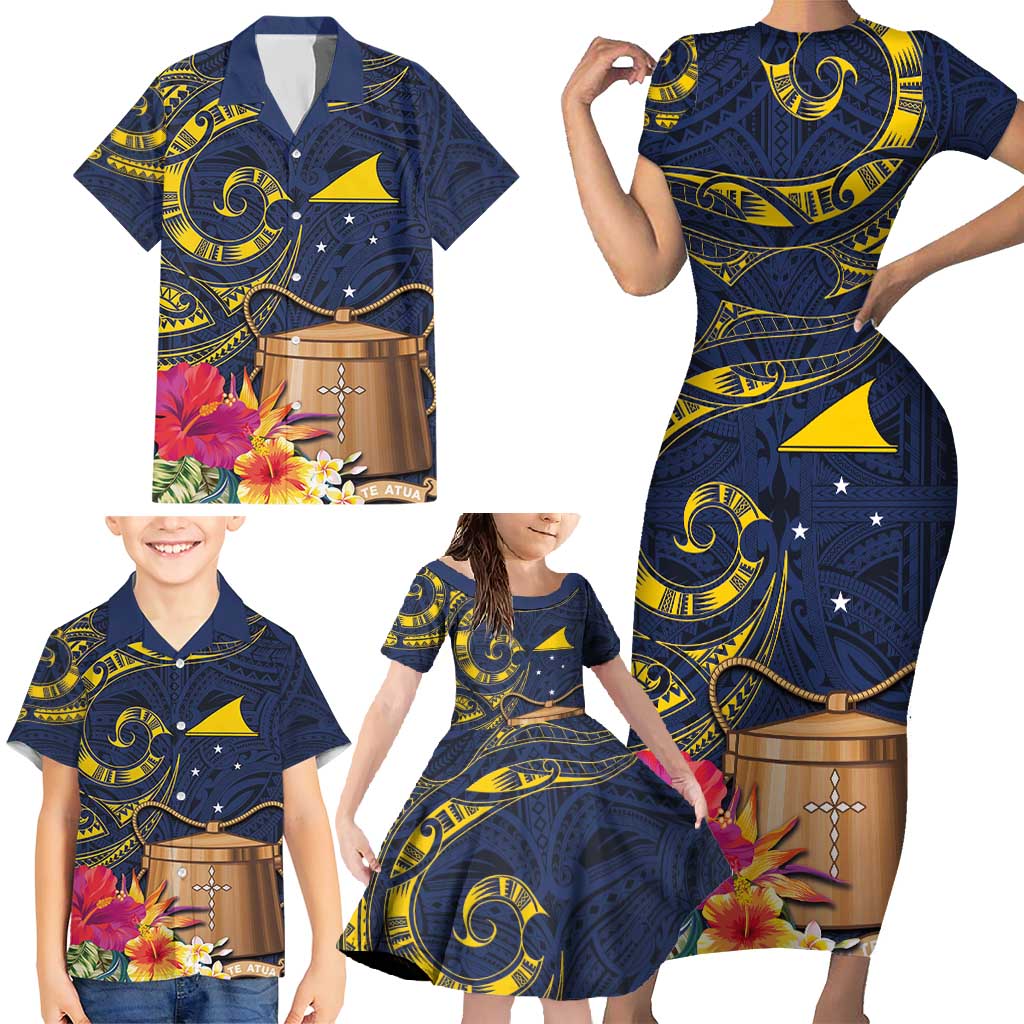 Tokelau Tokehega Day Family Matching Short Sleeve Bodycon Dress and Hawaiian Shirt Coat of Arms with Polynesian Tattoo and Hibiscus LT03 - Polynesian Pride