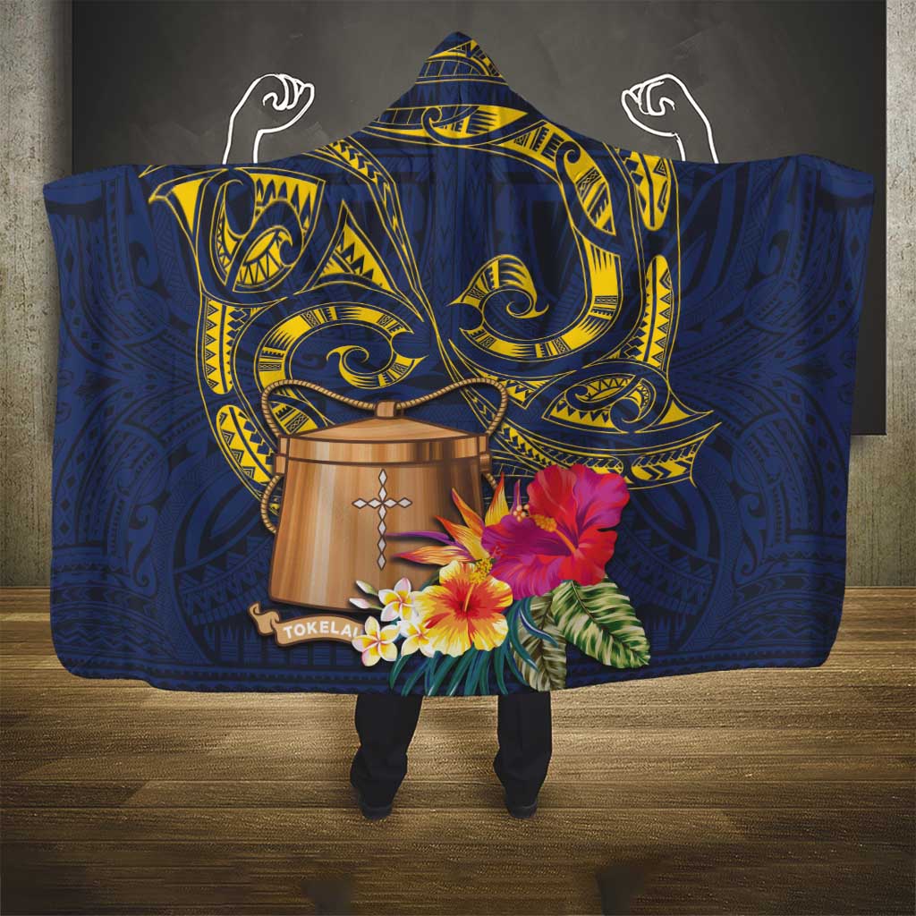 Tokelau Tokehega Day Hooded Blanket Coat of Arms with Polynesian Tattoo and Hibiscus LT03 - Polynesian Pride