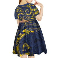 Tokelau Tokehega Day Kid Short Sleeve Dress Coat of Arms with Polynesian Tattoo and Hibiscus LT03 - Polynesian Pride