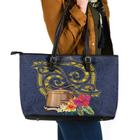 Tokelau Tokehega Day Leather Tote Bag Coat of Arms with Polynesian Tattoo and Hibiscus LT03 - Polynesian Pride