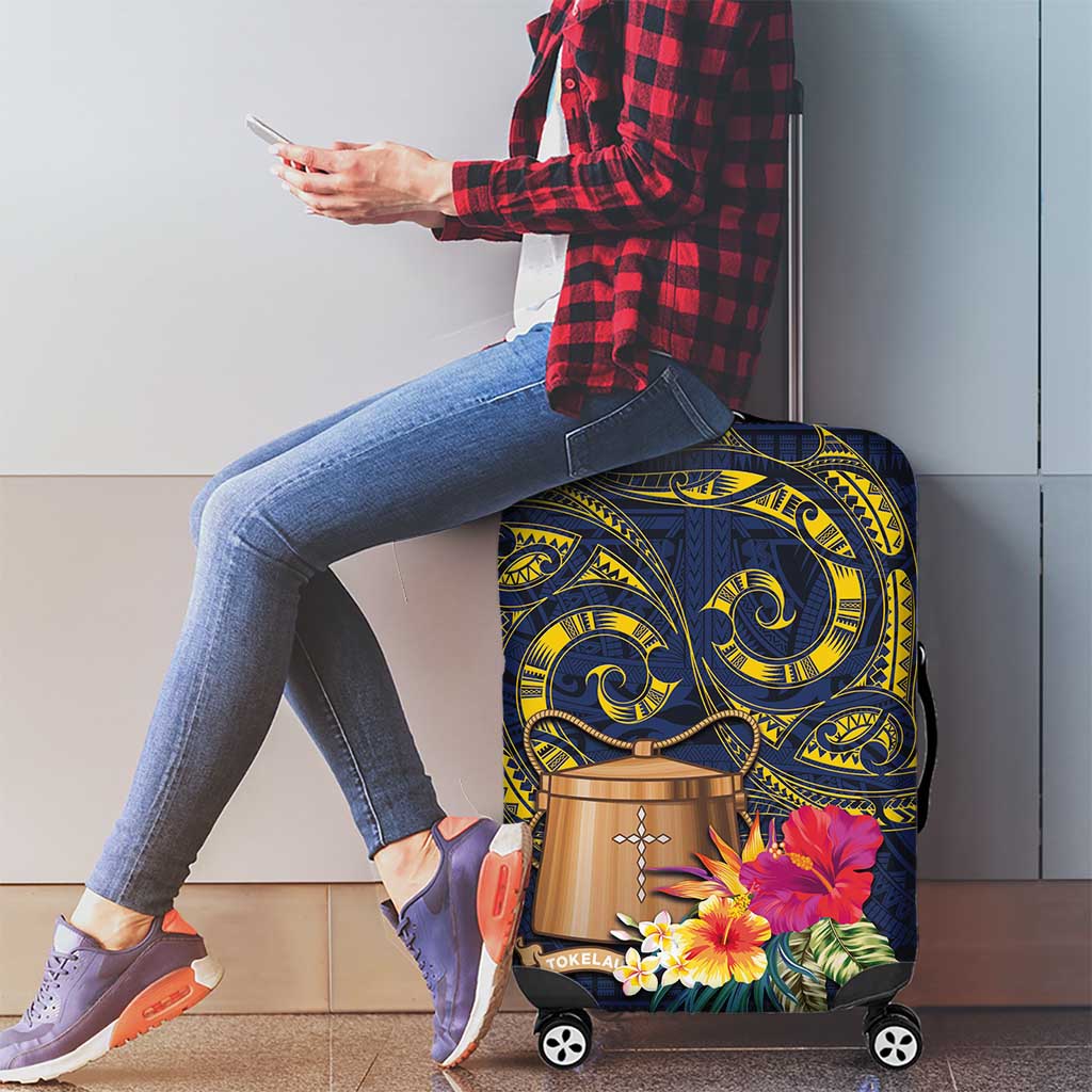 Tokelau Tokehega Day Luggage Cover Coat of Arms with Polynesian Tattoo and Hibiscus LT03 - Polynesian Pride