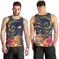 Tokelau Tokehega Day Men Tank Top Coat of Arms with Polynesian Tattoo and Hibiscus