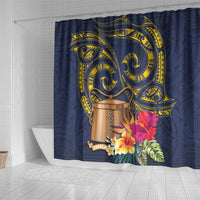 Tokelau Tokehega Day Shower Curtain Coat of Arms with Polynesian Tattoo and Hibiscus