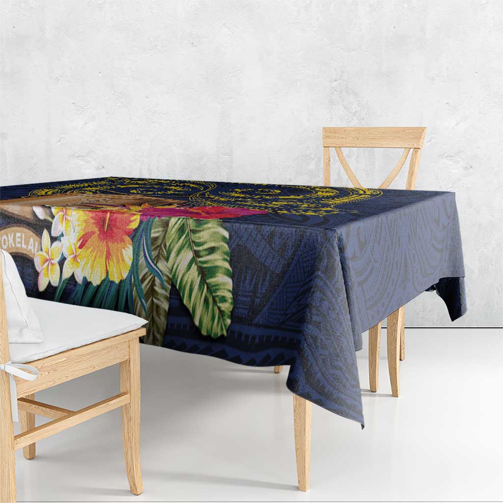 Tokelau Tokehega Day Tablecloth Coat of Arms with Polynesian Tattoo and Hibiscus