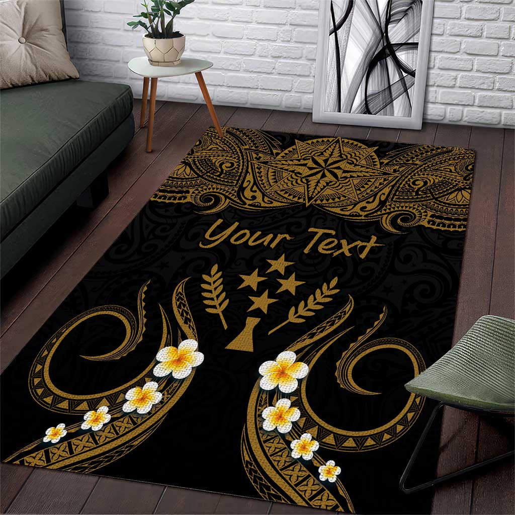 Personalised Kosrae Liberation Day Area Rug Polynesian Tattoo and Plumeria Gold Color