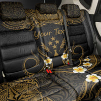 Personalised Kosrae Liberation Day Back Car Seat Cover Polynesian Tattoo and Plumeria Gold Color
