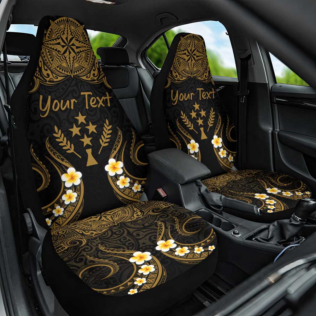 Personalised Kosrae Liberation Day Car Seat Cover Polynesian Tattoo and Plumeria Gold Color