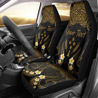 Personalised Kosrae Liberation Day Car Seat Cover Polynesian Tattoo and Plumeria Gold Color