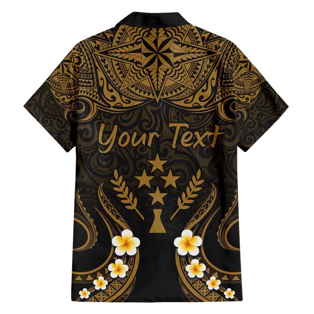 Personalised Kosrae Liberation Day Family Matching Long Sleeve Bodycon Dress and Hawaiian Shirt Polynesian Tattoo and Plumeria Gold Color