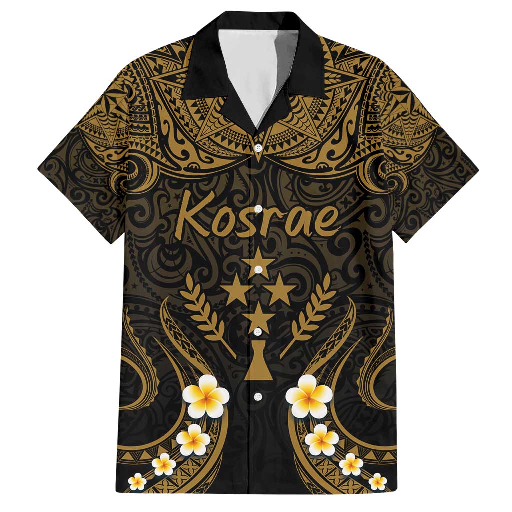 Personalised Kosrae Liberation Day Hawaiian Shirt Polynesian Tattoo and Plumeria Gold Color