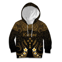 Personalised Kosrae Liberation Day Kid Hoodie Polynesian Tattoo and Plumeria Gold Color