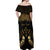 Personalised Kosrae Liberation Day Off Shoulder Maxi Dress Polynesian Tattoo and Plumeria Gold Color