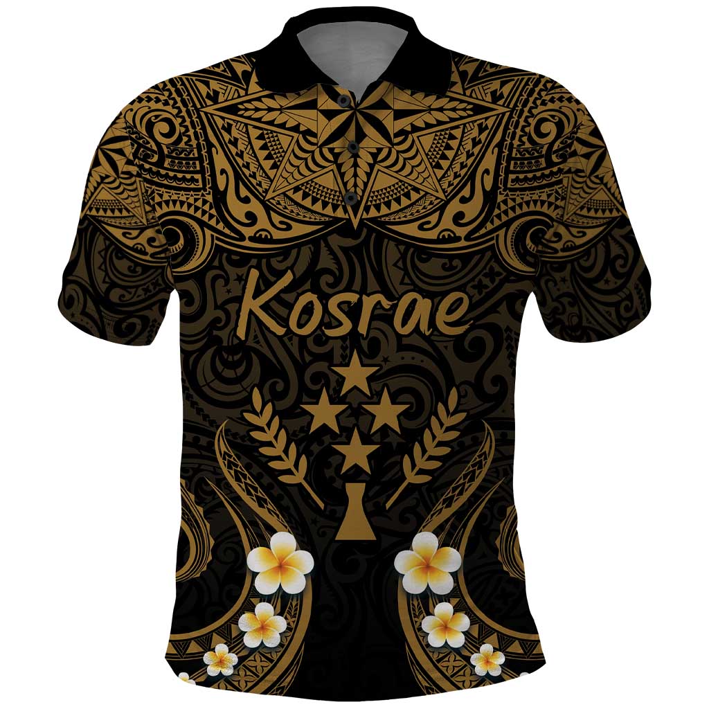 Personalised Kosrae Liberation Day Polo Shirt Polynesian Tattoo and Plumeria Gold Color