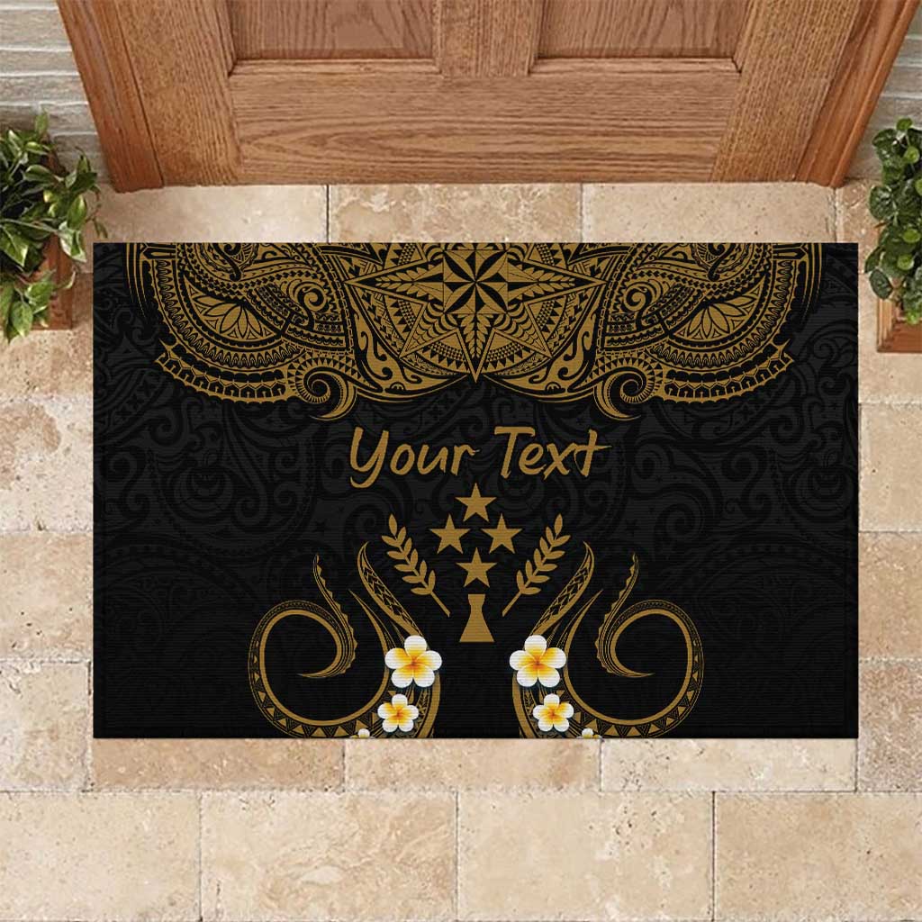 Personalised Kosrae Liberation Day Rubber Doormat Polynesian Tattoo and Plumeria Gold Color