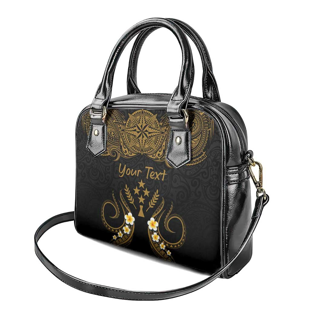 Personalised Kosrae Liberation Day Shoulder Handbag Polynesian Tattoo and Plumeria Gold Color
