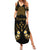 Personalised Kosrae Liberation Day Summer Maxi Dress Polynesian Tattoo and Plumeria Gold Color