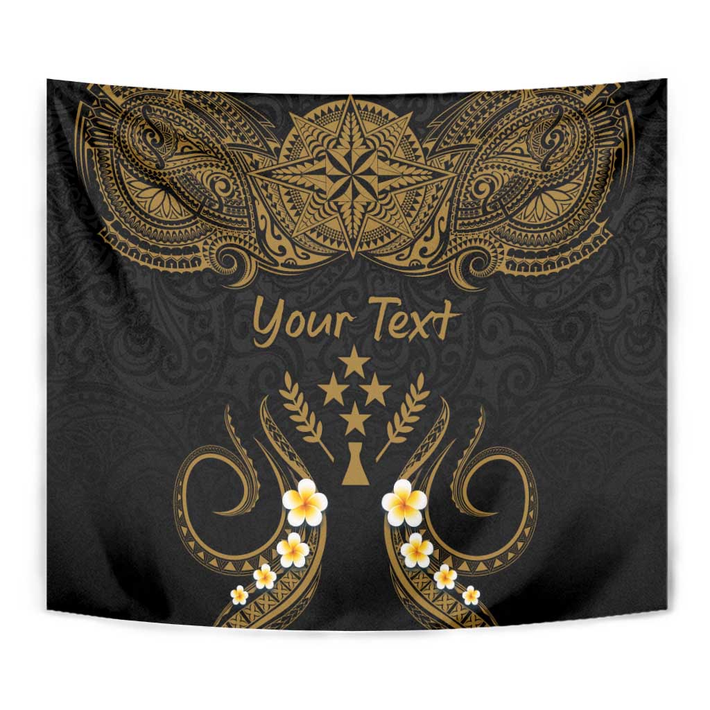 Personalised Kosrae Liberation Day Tapestry Polynesian Tattoo and Plumeria Gold Color