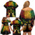 Personalised Kosrae Liberation Day Family Matching Off Shoulder Short Dress and Hawaiian Shirt Polynesian Tattoo and Plumeria Reggae Color