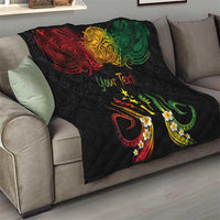 Personalised Kosrae Liberation Day Quilt Polynesian Tattoo and Plumeria Reggae Color