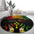 Personalised Kosrae Liberation Day Round Carpet Polynesian Tattoo and Plumeria Reggae Color