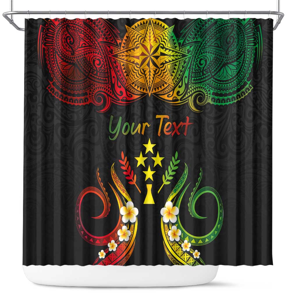 Personalised Kosrae Liberation Day Shower Curtain Polynesian Tattoo and Plumeria Reggae Color