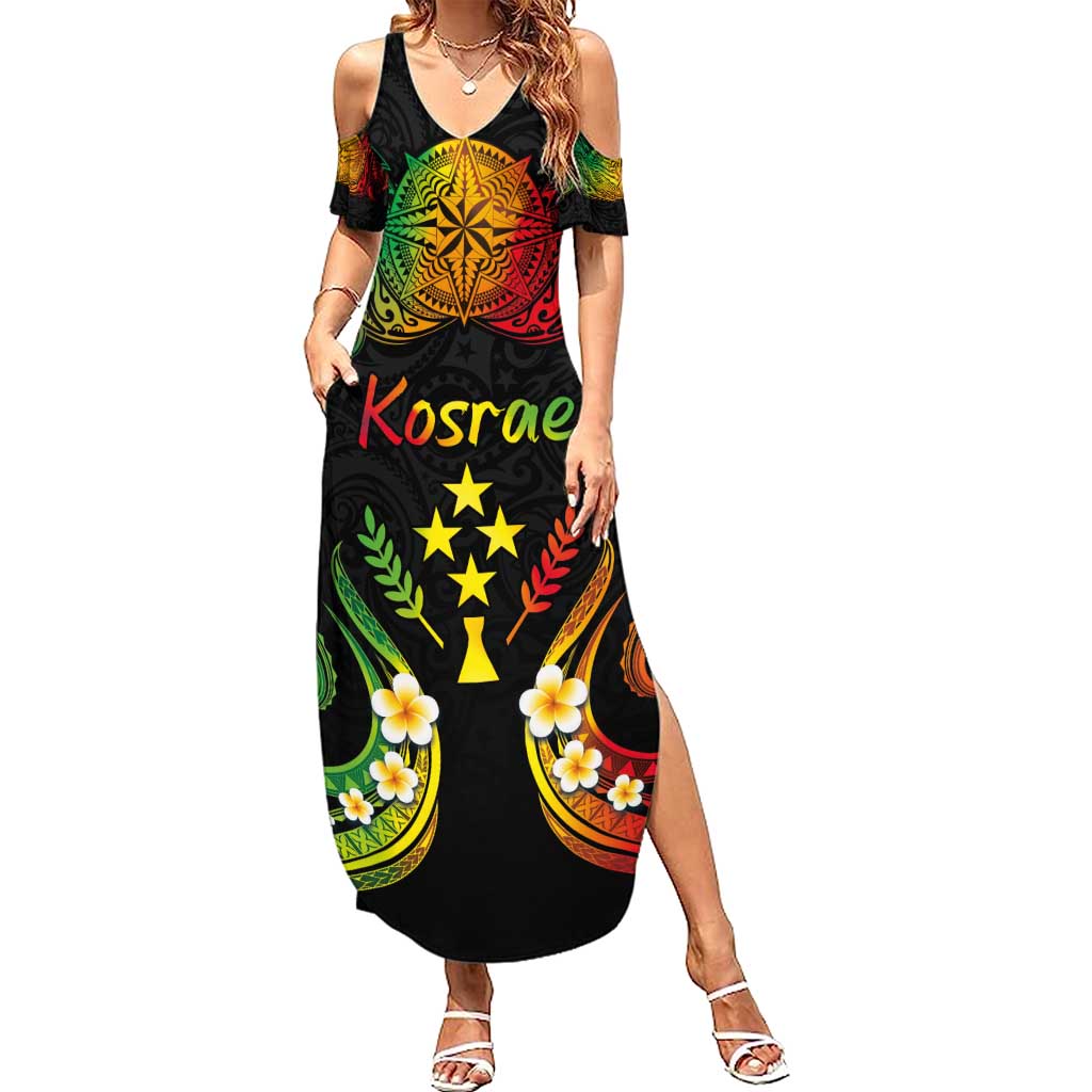 Personalised Kosrae Liberation Day Summer Maxi Dress Polynesian Tattoo and Plumeria Reggae Color