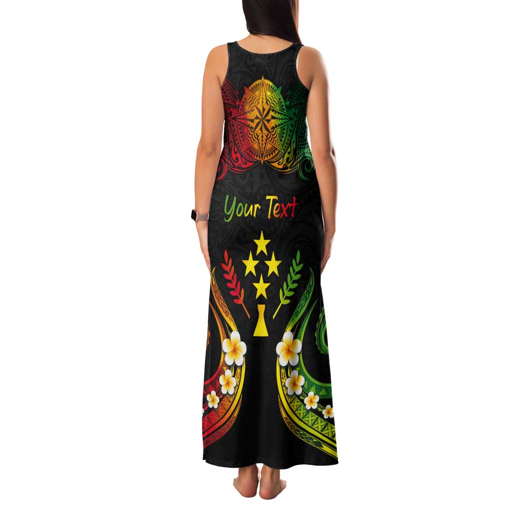 Personalised Kosrae Liberation Day Tank Maxi Dress Polynesian Tattoo and Plumeria Reggae Color
