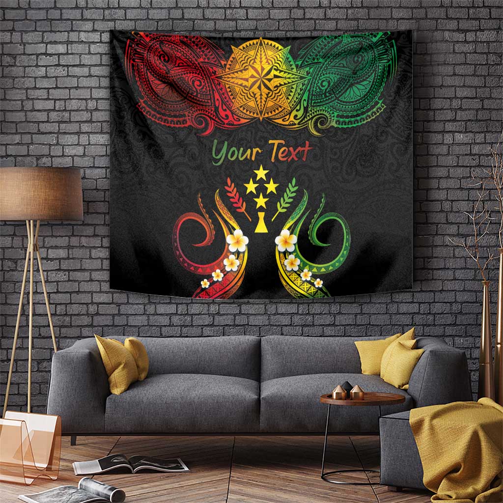 Personalised Kosrae Liberation Day Tapestry Polynesian Tattoo and Plumeria Reggae Color
