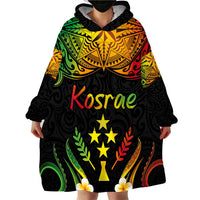 Personalised Kosrae Liberation Day Wearable Blanket Hoodie Polynesian Tattoo and Plumeria Reggae Color