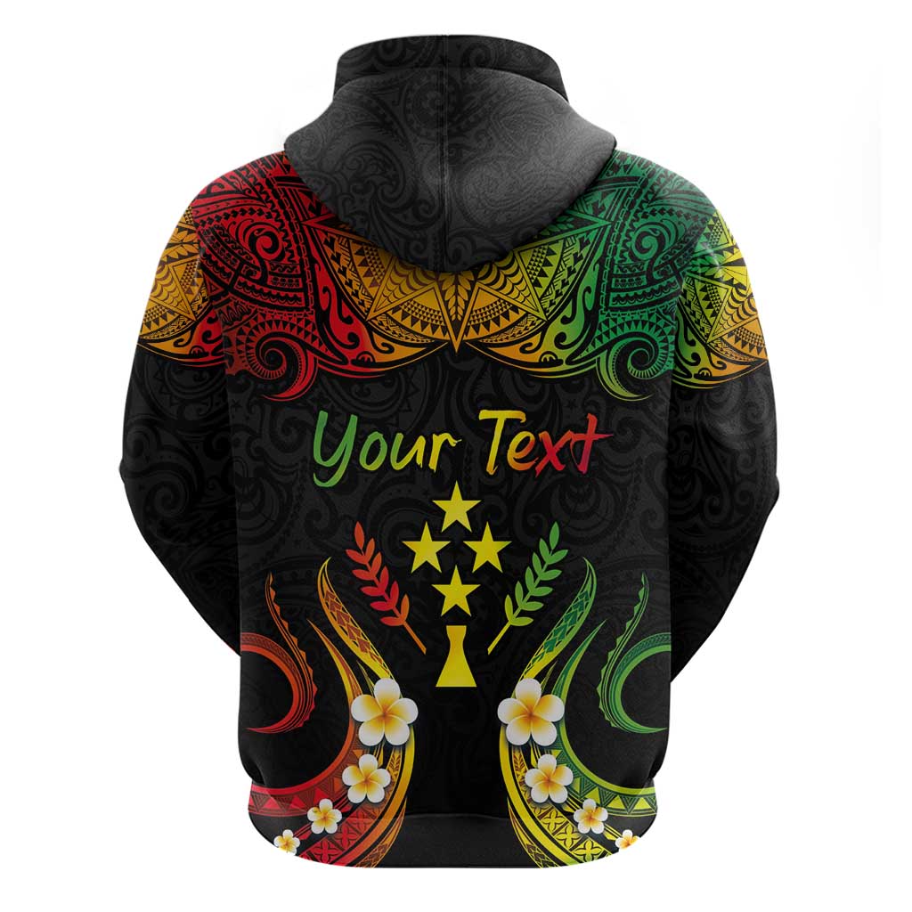 Personalised Kosrae Liberation Day Zip Hoodie Polynesian Tattoo and Plumeria Reggae Color