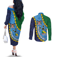 Malampa Fiji Day Couples Matching Off The Shoulder Long Sleeve Dress and Long Sleeve Button Shirt National Symbols with Tapa Tribal and Polynesian Tattoo LT03 - Polynesian Pride