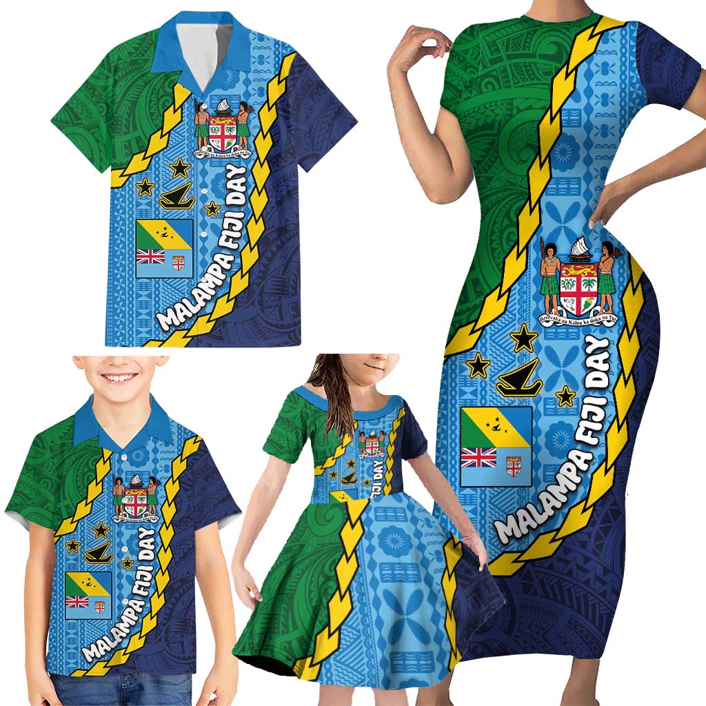Malampa Fiji Day Family Matching Short Sleeve Bodycon Dress and Hawaiian Shirt National Symbols with Tapa Tribal and Polynesian Tattoo LT03 - Polynesian Pride