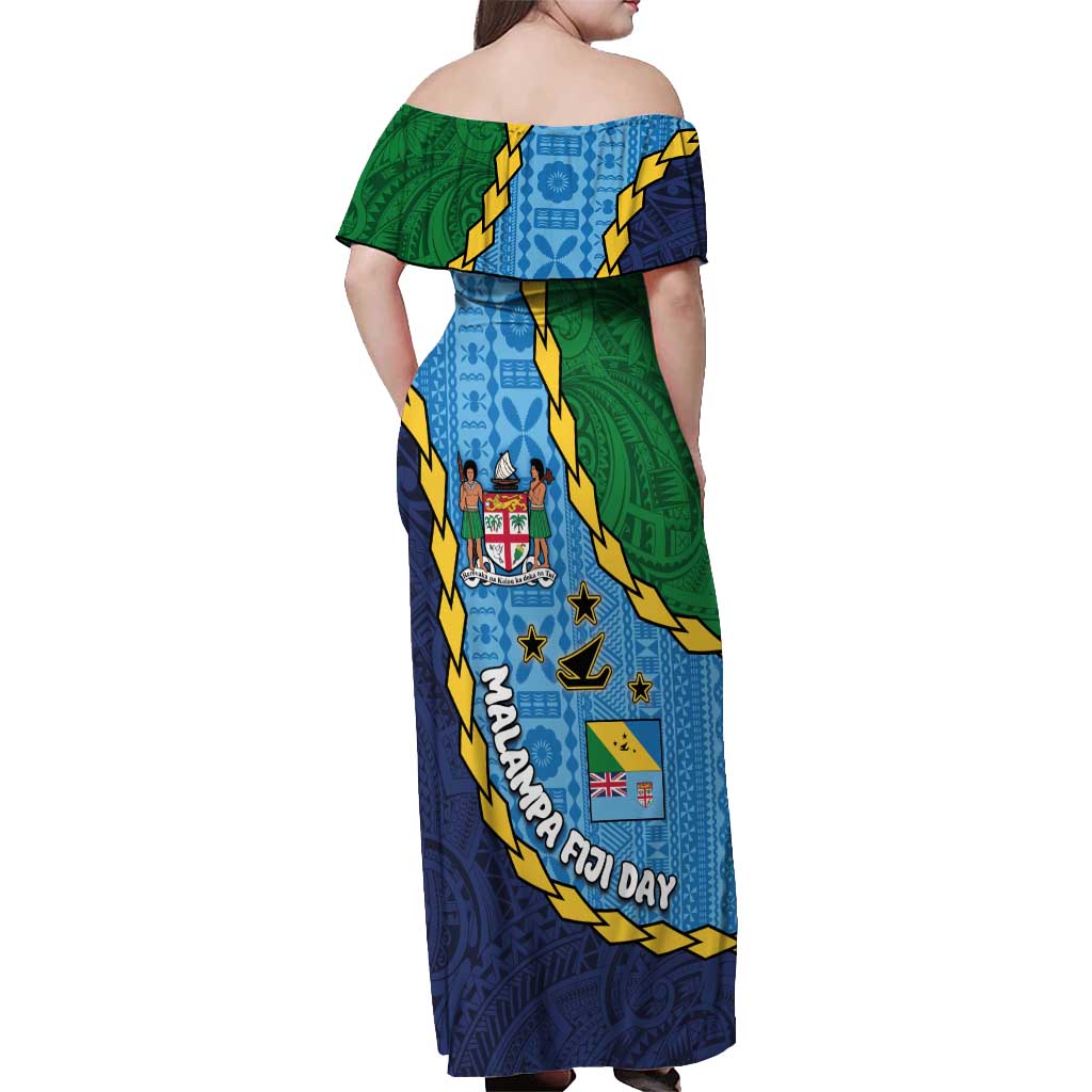 Malampa Fiji Day Off Shoulder Maxi Dress National Symbols with Tapa Tribal and Polynesian Tattoo LT03 - Polynesian Pride