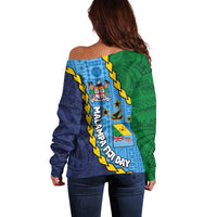 Malampa Fiji Day Off Shoulder Sweater National Symbols with Tapa Tribal and Polynesian Tattoo LT03 - Polynesian Pride