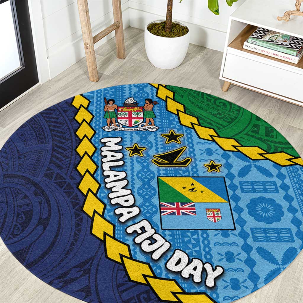 Malampa Fiji Day Round Carpet National Symbols with Tapa Tribal and Polynesian Tattoo