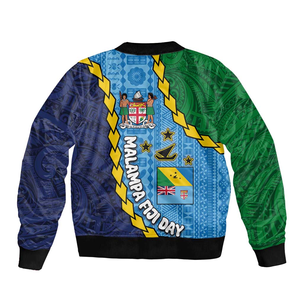 Malampa Fiji Day Sleeve Zip Bomber Jacket National Symbols with Tapa Tribal and Polynesian Tattoo LT03 - Polynesian Pride
