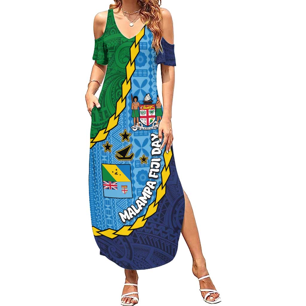 Malampa Fiji Day Summer Maxi Dress National Symbols with Tapa Tribal and Polynesian Tattoo