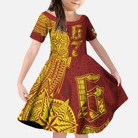 Tonga 676 Ngatu Tribal Tattoo Family Matching Long Sleeve Bodycon Dress and Hawaiian Shirt LT03 Daughter's Dress Red - Polynesian Pride
