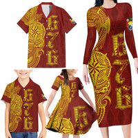 Tonga 676 Ngatu Tribal Tattoo Family Matching Long Sleeve Bodycon Dress and Hawaiian Shirt LT03 - Polynesian Pride